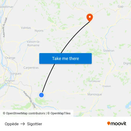 Oppède to Sigottier map