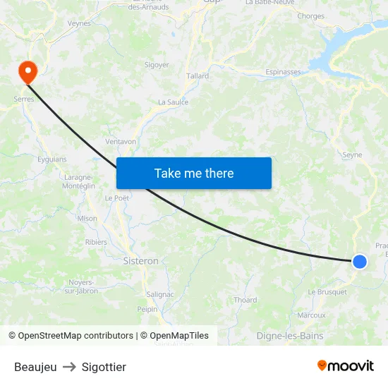 Beaujeu to Sigottier map