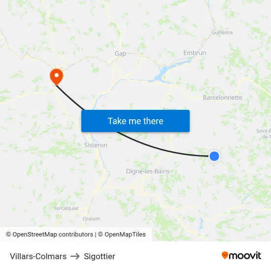 Villars-Colmars to Sigottier map