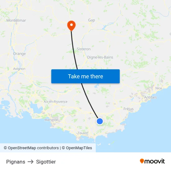 Pignans to Sigottier map