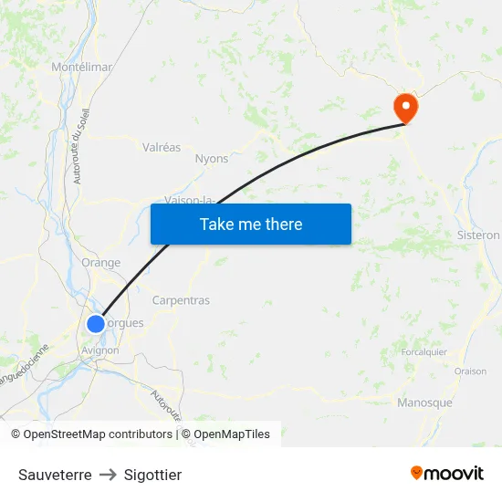 Sauveterre to Sigottier map