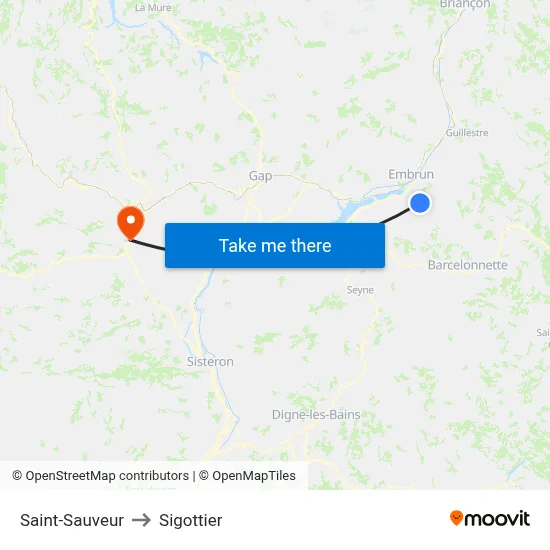 Saint-Sauveur to Sigottier map