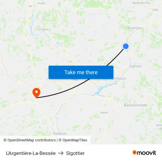 L'Argentière-La-Bessée to Sigottier map
