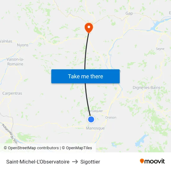 Saint-Michel-L'Observatoire to Sigottier map