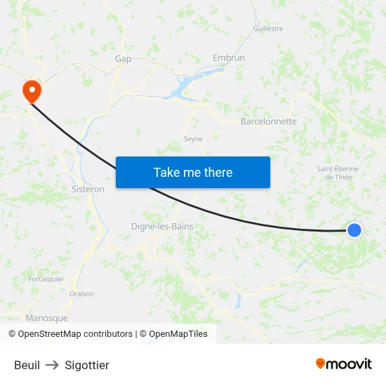 Beuil to Sigottier map