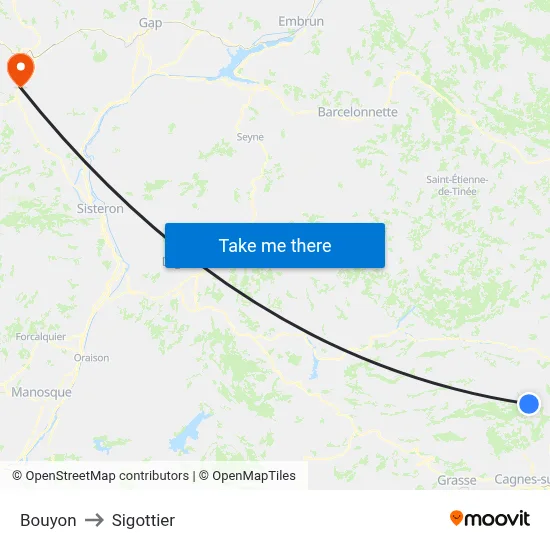 Bouyon to Sigottier map