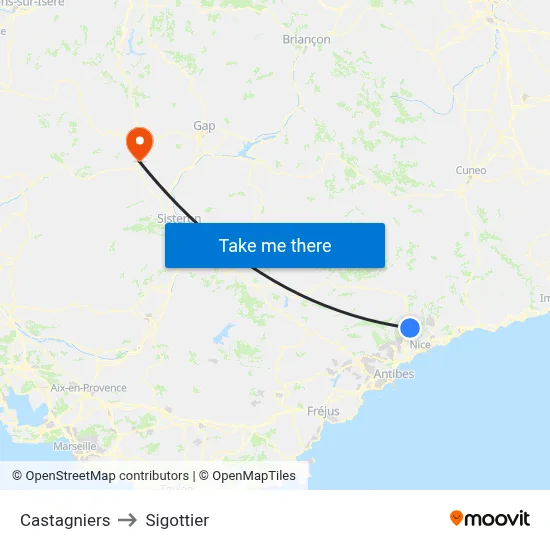 Castagniers to Sigottier map