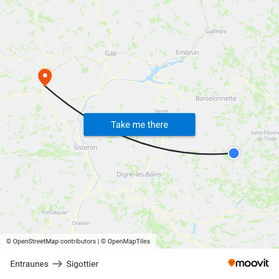 Entraunes to Sigottier map