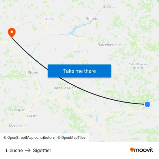 Lieuche to Sigottier map