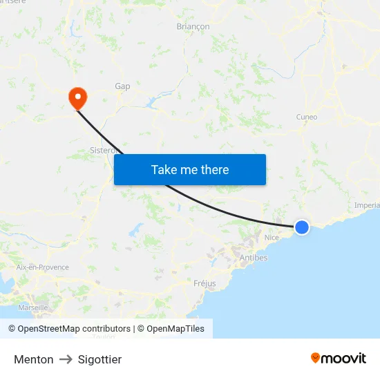Menton to Sigottier map