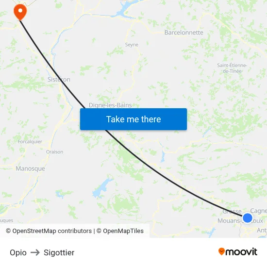 Opio to Sigottier map
