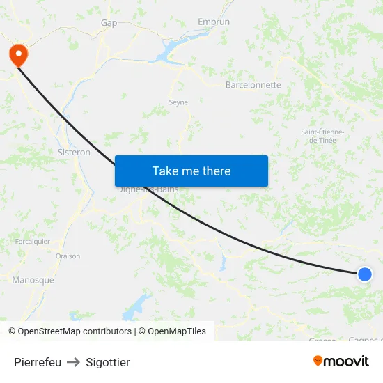 Pierrefeu to Sigottier map