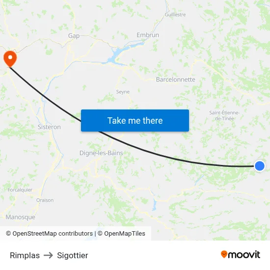 Rimplas to Sigottier map