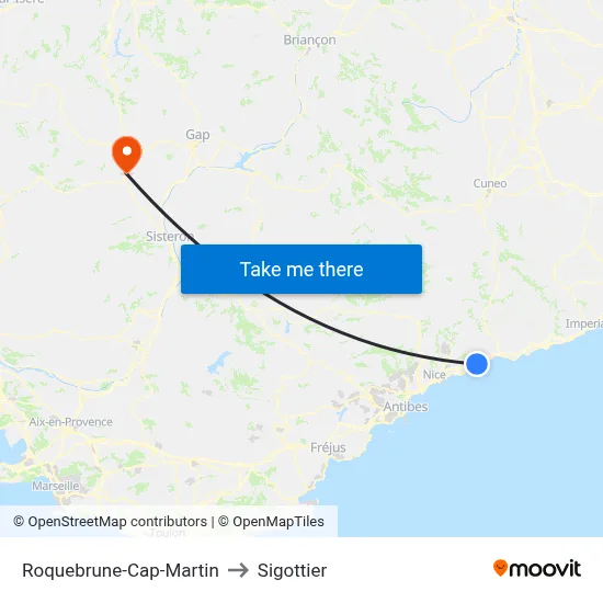 Roquebrune-Cap-Martin to Sigottier map