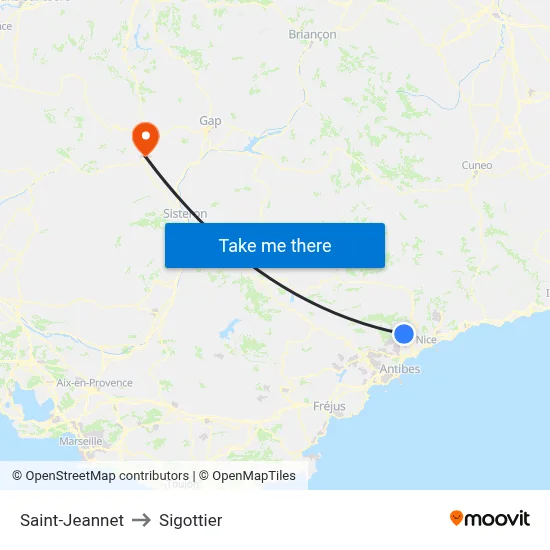 Saint-Jeannet to Sigottier map