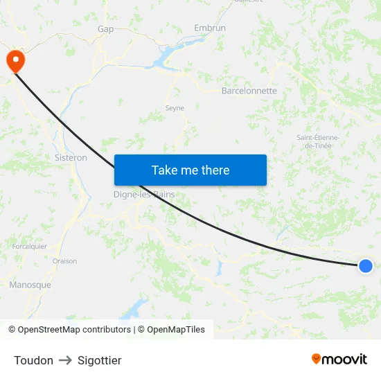Toudon to Sigottier map