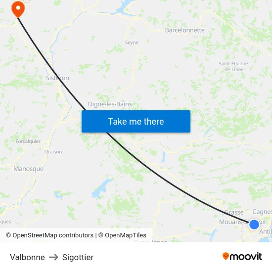 Valbonne to Sigottier map