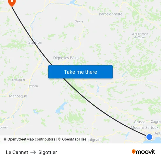 Le Cannet to Sigottier map