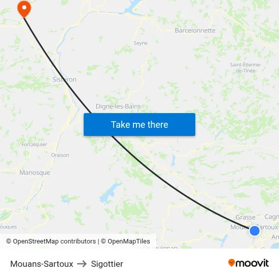 Mouans-Sartoux to Sigottier map