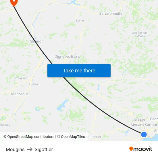 Mougins to Sigottier map