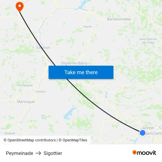 Peymeinade to Sigottier map
