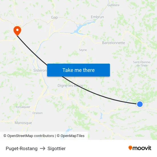 Puget-Rostang to Sigottier map