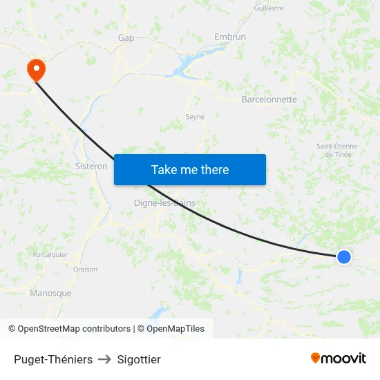 Puget-Théniers to Sigottier map