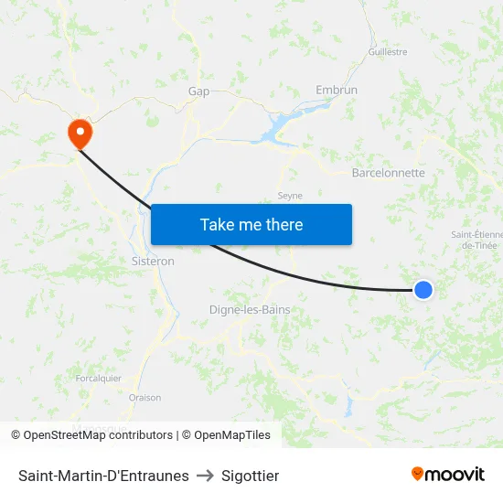 Saint-Martin-D'Entraunes to Sigottier map