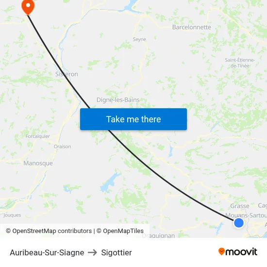 Auribeau-Sur-Siagne to Sigottier map