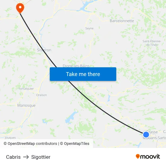Cabris to Sigottier map