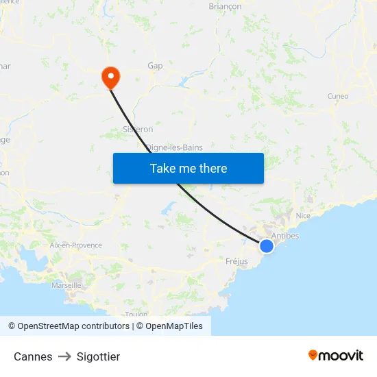Cannes to Sigottier map