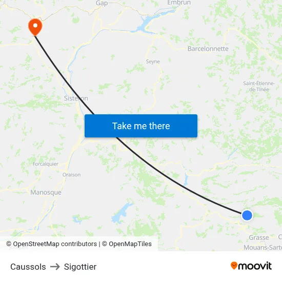 Caussols to Sigottier map