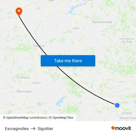 Escragnolles to Sigottier map