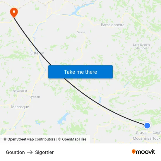Gourdon to Sigottier map
