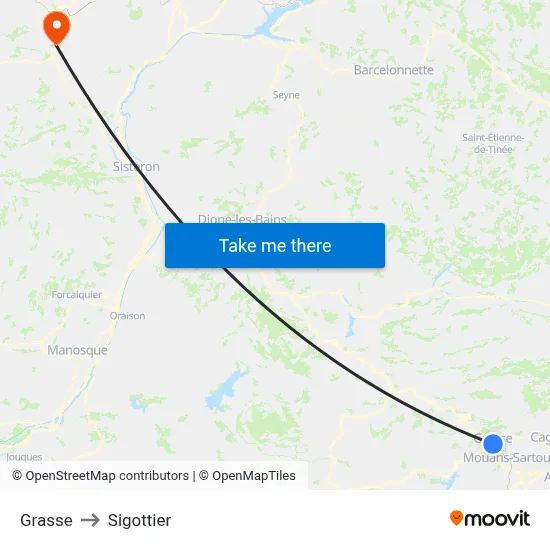Grasse to Sigottier map