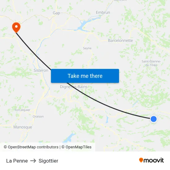 La Penne to Sigottier map