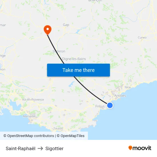 Saint-Raphaël to Sigottier map