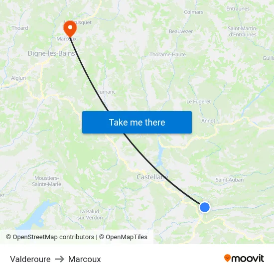 Valderoure to Marcoux map
