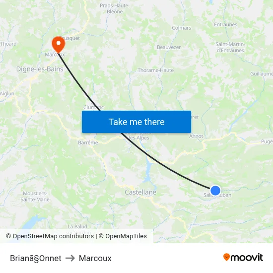 Brianã§Onnet to Marcoux map