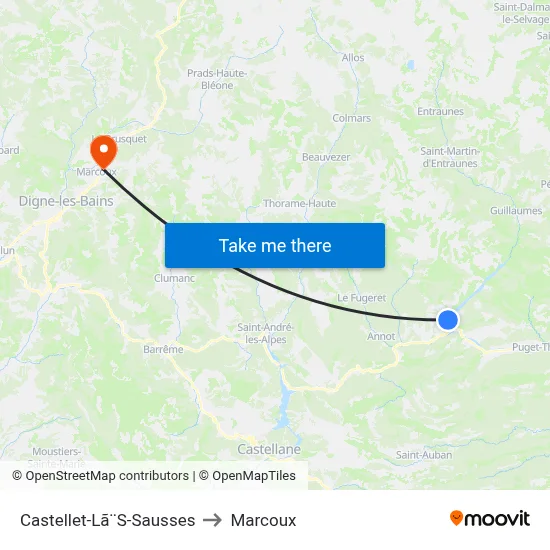 Castellet-Lã¨S-Sausses to Marcoux map