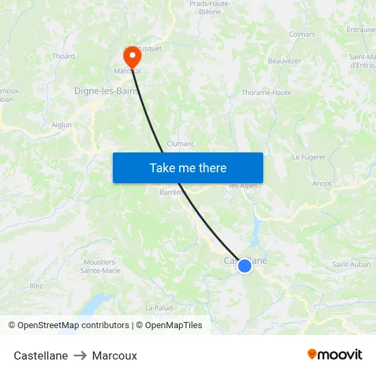 Castellane to Marcoux map