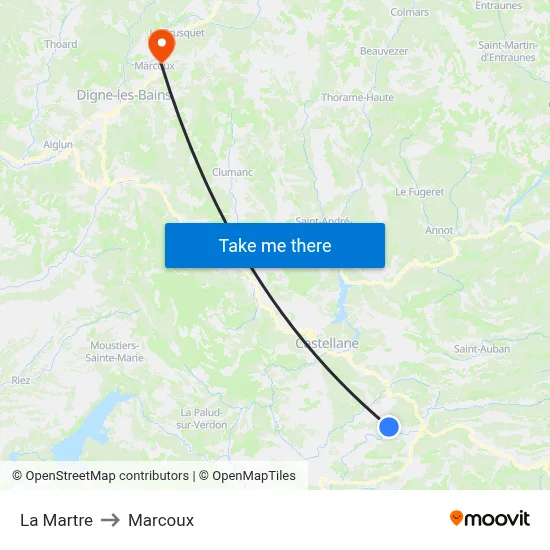 La Martre to Marcoux map