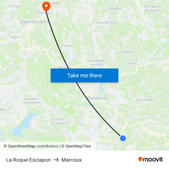 La Roque-Esclapon to Marcoux map