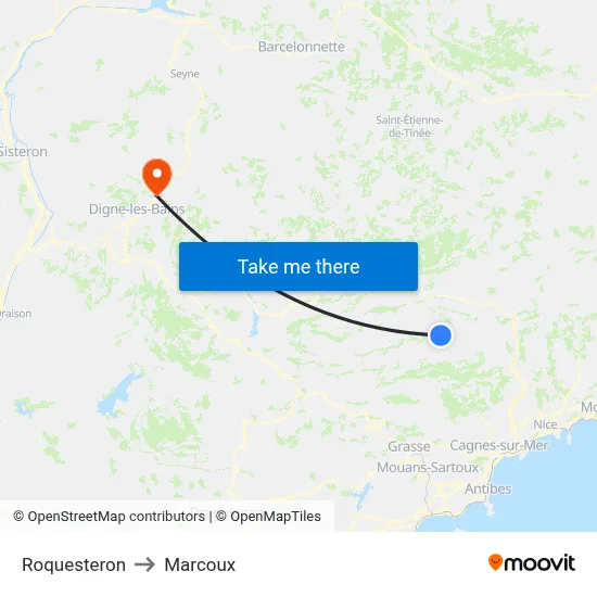 Roquesteron to Marcoux map