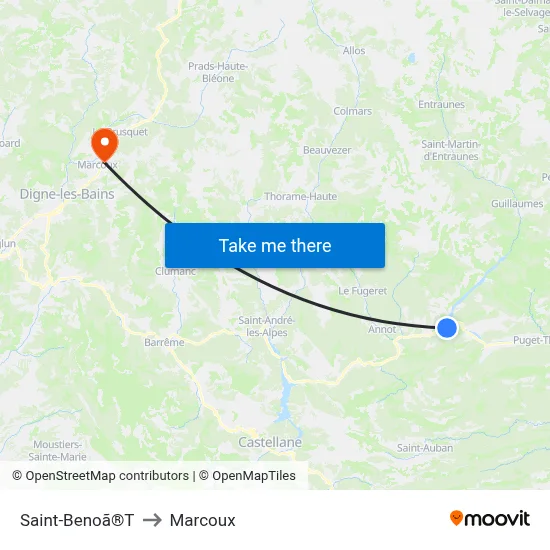 Saint-Benoã®T to Marcoux map