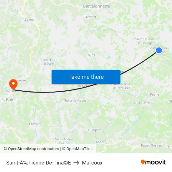 Saint-Ã‰Tienne-De-Tinã©E to Marcoux map