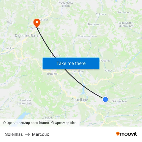 Soleilhas to Marcoux map