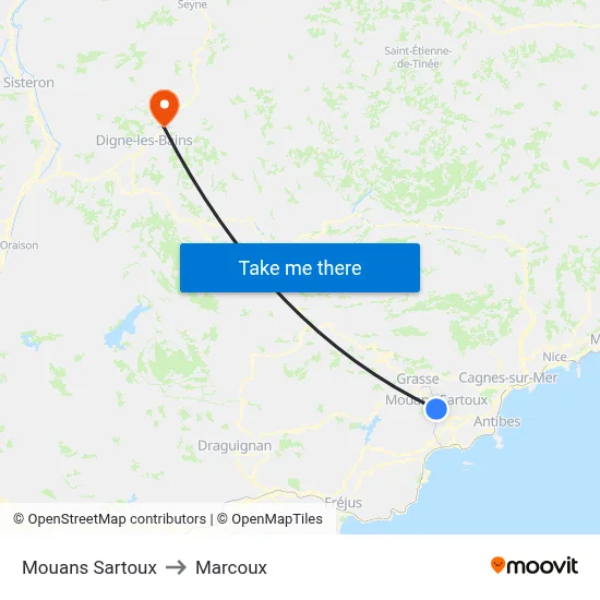 Mouans Sartoux to Marcoux map