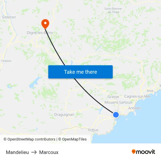 Mandelieu to Marcoux map