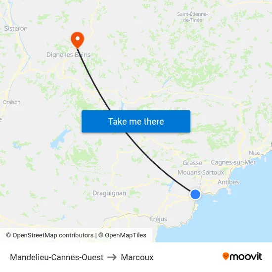 Mandelieu-Cannes-Ouest to Marcoux map